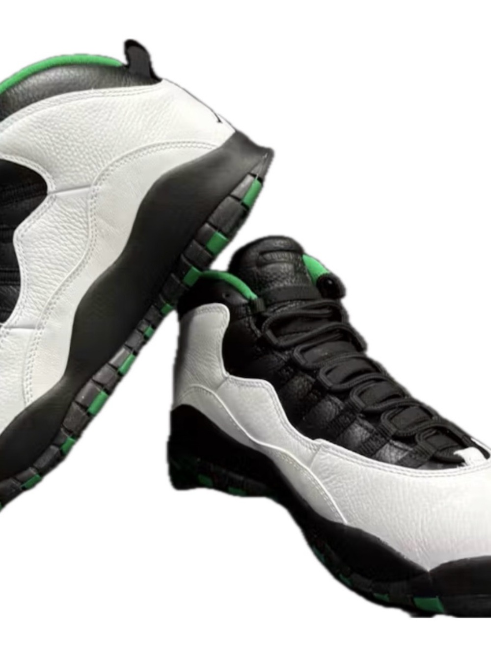 Make Offer! AIR JORDAN—10 Retro- Seattle- Black, White & Green High-Top Sneakers